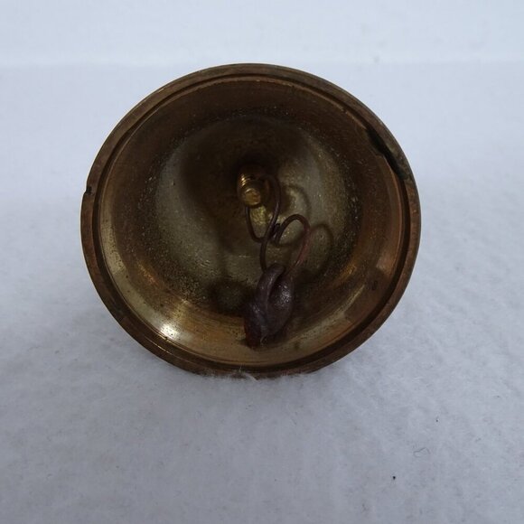 Vintage Solid Brass Hand Bell 4 Inches Great Patina Nice Ring Dinner Front Desk - Picture 6 of 7